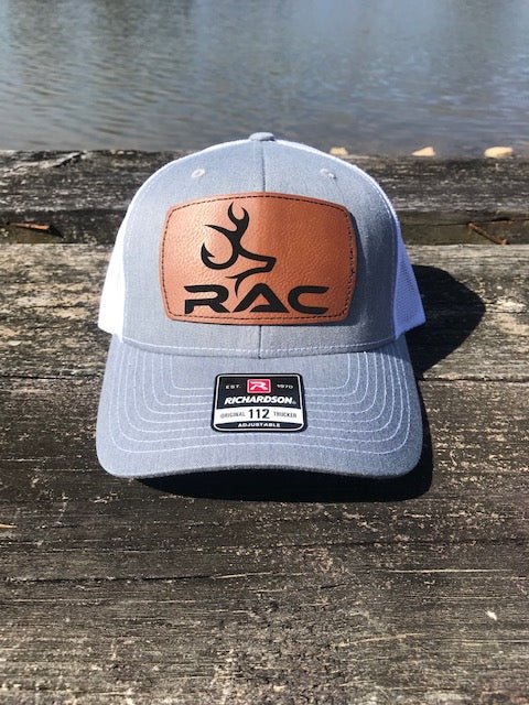 RAC Logo on Leather Patch - Gray front with white mesh back - Riverside Apparel Company