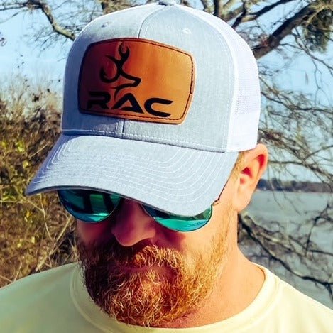 RAC Logo on Leather Patch - Gray front with white mesh back - Riverside Apparel Company